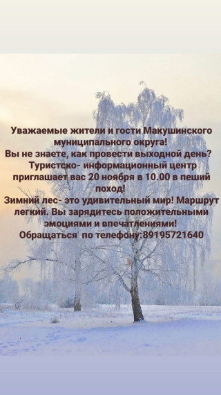 Туристско-информационный центр приглашает вас 20 ноября в 10-00 в пеший поход!.